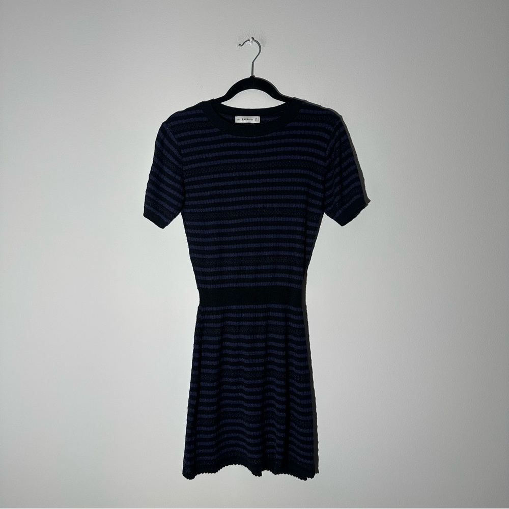 Zara Navy Striped Knit Dress